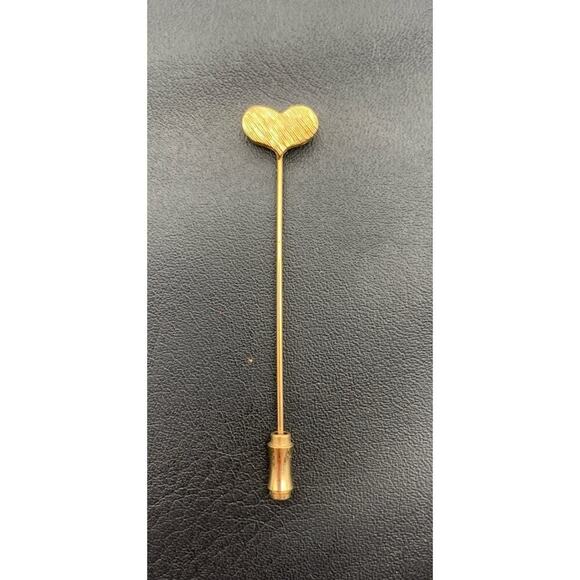 Vintage Brushed Matte Gold Tone Heart Stick Pin - Picture 2 of 4